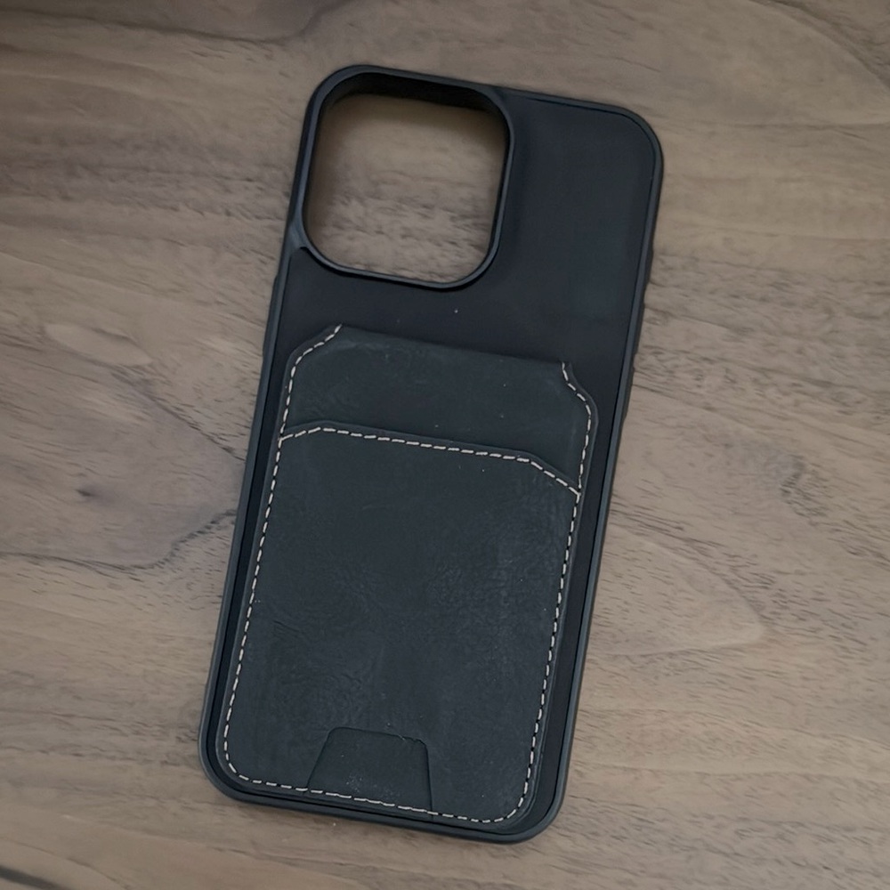 NWOT Black Leather Phone Case with Card Holder
